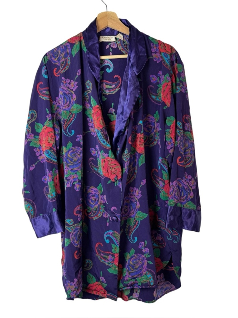 Victoria's Secret Vintage Purple Floral Satin Long Sleeve Sleep Robe M
